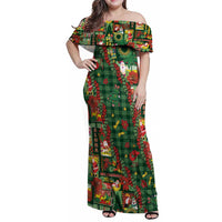 Mele Kalikimaka Pakalana Pikake Lei Family Matching Off Shoulder Maxi Dress and Hawaiian Shirt Hawaiian Rodeo Paniolo Ulaula Palaka LT9 Mom's Dress Red - Polynesian Pride