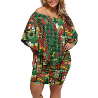 Mele Kalikimaka Pakalana Pikake Lei Family Matching Off Shoulder Short Dress and Hawaiian Shirt Hawaiian Rodeo Paniolo Ulaula Palaka LT9 Mom's Dress Red - Polynesian Pride