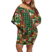Mele Kalikimaka Pakalana Pikake Lei Off Shoulder Short Dress Hawaiian Rodeo Paniolo Ulaula Palaka LT9 Women Red - Polynesian Pride