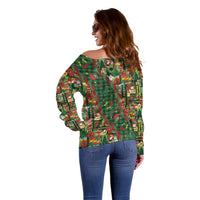 Mele Kalikimaka Pakalana Pikake Lei Off Shoulder Sweater Hawaiian Rodeo Paniolo Ulaula Palaka LT9 - Polynesian Pride