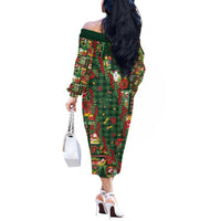 Mele Kalikimaka Pakalana Pikake Lei Off The Shoulder Long Sleeve Dress Hawaiian Rodeo Paniolo Ulaula Palaka LT9 - Polynesian Pride