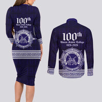 Tonga Queen Salote College 100 years Couples Matching Long Sleeve Bodycon Dress and Long Sleeve Button Shirt QSC 1926-2026 Tongan Pattern LT9 - Polynesian Pride