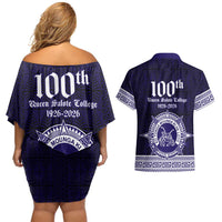 Tonga Queen Salote College 100 years Couples Matching Off Shoulder Short Dress and Hawaiian Shirt QSC 1926-2026 Tongan Pattern LT9 - Polynesian Pride