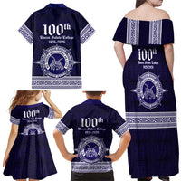 Tonga Queen Salote College 100 years Family Matching Off Shoulder Maxi Dress and Hawaiian Shirt QSC 1926-2026 Tongan Pattern LT9 - Polynesian Pride