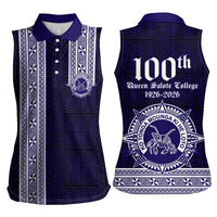 Tonga Queen Salote College 100 years Women Sleeveless Polo Shirt QSC 1926-2026 Tongan Pattern LT9 - Polynesian Pride