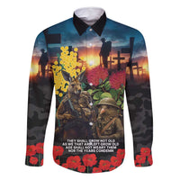 Kangaroo-Kiwi Soldier ANZAC Personalised Family Matching Off Shoulder Short Dress and Hawaiian Shirt Golden Wattle and Pohutukawa Flowers LT9 Dad's Shirt - Long Sleeve Black - Polynesian Pride