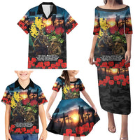 Kangaroo-Kiwi Soldier ANZAC Personalised Family Matching Puletasi and Hawaiian Shirt Golden Wattle and Pohutukawa Flowers LT9 - Polynesian Pride