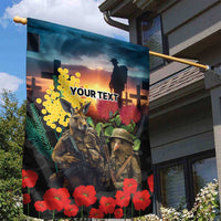 Kangaroo-Kiwi Soldier ANZAC Personalised Garden Flag Golden Wattle and Pohutukawa Flowers LT9 - Polynesian Pride