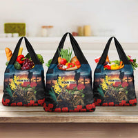 Kangaroo-Kiwi Soldier ANZAC Personalised Grocery Bag Golden Wattle and Pohutukawa Flowers LT9 3-pack One Size Black - Polynesian Pride