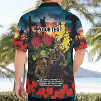 Kangaroo-Kiwi Soldier ANZAC Personalised Hawaiian Shirt Golden Wattle and Pohutukawa Flowers LT9 - Polynesian Pride