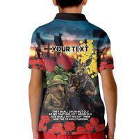Kangaroo-Kiwi Soldier ANZAC Personalised Kid Polo Shirt Golden Wattle and Pohutukawa Flowers LT9 - Polynesian Pride