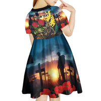Kangaroo-Kiwi Soldier ANZAC Personalised Kid Short Sleeve Dress Golden Wattle and Pohutukawa Flowers LT9 - Polynesian Pride
