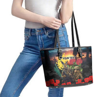 Kangaroo-Kiwi Soldier ANZAC Personalised Leather Tote Bag Golden Wattle and Pohutukawa Flowers LT9 - Polynesian Pride