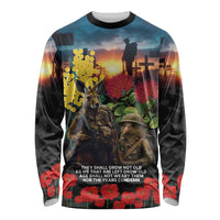 Kangaroo-Kiwi Soldier ANZAC Personalised Long Sleeve Shirt Golden Wattle and Pohutukawa Flowers LT9 Unisex Black - Polynesian Pride