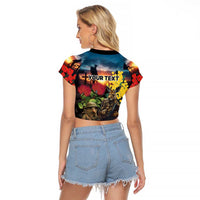 Kangaroo-Kiwi Soldier ANZAC Personalised Raglan Cropped T Shirt Golden Wattle and Pohutukawa Flowers LT9 - Polynesian Pride