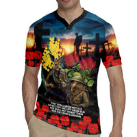 Kangaroo-Kiwi Soldier ANZAC Personalised Rugby Jersey Golden Wattle and Pohutukawa Flowers LT9 - Polynesian Pride