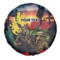 Kangaroo-Kiwi Soldier ANZAC Personalised Spare Tire Cover Golden Wattle and Pohutukawa Flowers LT9 - Polynesian Pride