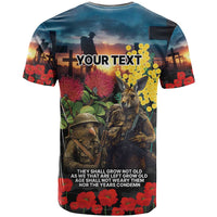 Kangaroo-Kiwi Soldier ANZAC Personalised T Shirt Golden Wattle and Pohutukawa Flowers LT9 - Polynesian Pride