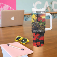 Kangaroo-Kiwi Soldier ANZAC Personalised Tumbler With Handle Golden Wattle and Pohutukawa Flowers LT9 - Polynesian Pride