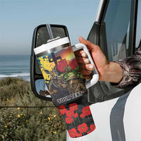 Kangaroo-Kiwi Soldier ANZAC Personalised Tumbler With Handle Golden Wattle and Pohutukawa Flowers LT9 - Polynesian Pride