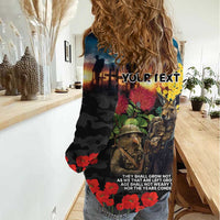 Kangaroo-Kiwi Soldier ANZAC Personalised Women Casual Shirt Golden Wattle and Pohutukawa Flowers LT9 - Polynesian Pride