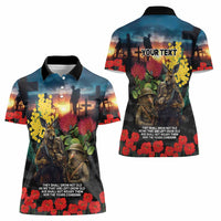 Kangaroo-Kiwi Soldier ANZAC Personalised Women Polo Shirt Golden Wattle and Pohutukawa Flowers LT9 - Polynesian Pride