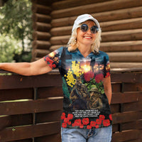 Kangaroo-Kiwi Soldier ANZAC Personalised Women Polo Shirt Golden Wattle and Pohutukawa Flowers LT9 - Polynesian Pride
