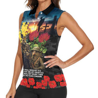 Kangaroo-Kiwi Soldier ANZAC Personalised Women Sleeveless Polo Shirt Golden Wattle and Pohutukawa Flowers LT9 - Polynesian Pride