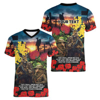 Kangaroo-Kiwi Soldier ANZAC Personalised Women V-Neck T-Shirt Golden Wattle and Pohutukawa Flowers LT9 - Polynesian Pride