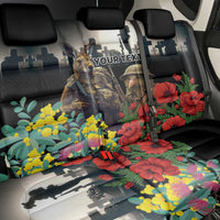 Kangaroo-Kiwi Soldier ANZAC Personalised Back Car Seat Cover Golden Wattle Poppy Flowers LT9 - Polynesian Pride