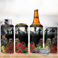 Kangaroo-Kiwi Soldier ANZAC Personalised 4 in 1 Can Cooler Tumbler Golden Wattle Poppy Flowers LT9 - Polynesian Pride