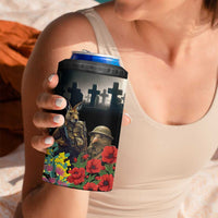 Kangaroo-Kiwi Soldier ANZAC Personalised 4 in 1 Can Cooler Tumbler Golden Wattle Poppy Flowers LT9 - Polynesian Pride