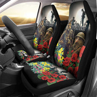 Kangaroo-Kiwi Soldier ANZAC Personalised Car Seat Cover Golden Wattle Poppy Flowers LT9 - Polynesian Pride