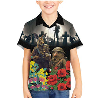 Kangaroo-Kiwi Soldier ANZAC Personalised Family Matching Mermaid Dress and Hawaiian Shirt Golden Wattle Poppy Flowers LT9 Son's Shirt Black - Polynesian Pride