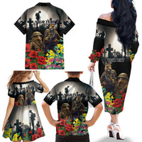 Kangaroo-Kiwi Soldier ANZAC Personalised Family Matching Off The Shoulder Long Sleeve Dress and Hawaiian Shirt Golden Wattle Poppy Flowers LT9 - Polynesian Pride