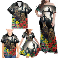 Kangaroo-Kiwi Soldier ANZAC Personalised Family Matching Off Shoulder Maxi Dress and Hawaiian Shirt Golden Wattle Poppy Flowers LT9 - Polynesian Pride