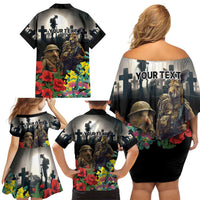 Kangaroo-Kiwi Soldier ANZAC Personalised Family Matching Off Shoulder Short Dress and Hawaiian Shirt Golden Wattle Poppy Flowers LT9 - Polynesian Pride