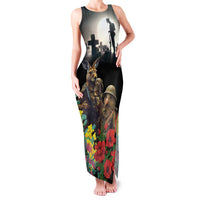 Kangaroo-Kiwi Soldier ANZAC Personalised Family Matching Tank Maxi Dress and Hawaiian Shirt Golden Wattle Poppy Flowers LT9 Mom's Dress Black - Polynesian Pride