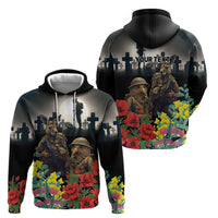 Kangaroo-Kiwi Soldier ANZAC Personalised Hoodie Golden Wattle Poppy Flowers LT9 - Polynesian Pride