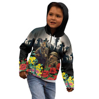 Kangaroo-Kiwi Soldier ANZAC Personalised Kid Hoodie Golden Wattle Poppy Flowers LT9 - Polynesian Pride