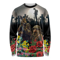 Kangaroo-Kiwi Soldier ANZAC Personalised Long Sleeve Shirt Golden Wattle Poppy Flowers LT9 Unisex Black - Polynesian Pride