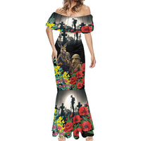 Kangaroo-Kiwi Soldier ANZAC Personalised Mermaid Dress Golden Wattle Poppy Flowers LT9 - Polynesian Pride