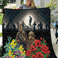 Kangaroo-Kiwi Soldier ANZAC Personalised Quilt Golden Wattle Poppy Flowers LT9 Black - Polynesian Pride