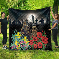 Kangaroo-Kiwi Soldier ANZAC Personalised Quilt Golden Wattle Poppy Flowers LT9 - Polynesian Pride