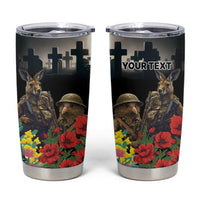 Kangaroo-Kiwi Soldier ANZAC Personalised Tumbler Cup Golden Wattle Poppy Flowers LT9 Black - Polynesian Pride