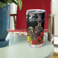 Kangaroo-Kiwi Soldier ANZAC Personalised Tumbler Cup Golden Wattle Poppy Flowers LT9 - Polynesian Pride