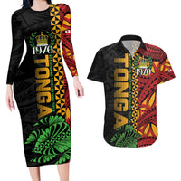 Personalised Tonga Emancipation Day Couples Matching Long Sleeve Bodycon Dress and Hawaiian Shirt Puleanga Fakatui O Since 1970 LT9 Red - Polynesian Pride