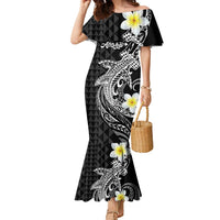Aloha Hammerhead Shark Family Matching Mermaid Dress and Hawaiian Shirt Black Hawaiian Kakau Tribal Tattoo LT9 Mom's Dress Black - Polynesian Pride