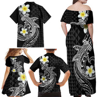 Aloha Hammerhead Shark Family Matching Off Shoulder Maxi Dress and Hawaiian Shirt Black Hawaiian Kakau Tribal Tattoo LT9 - Polynesian Pride