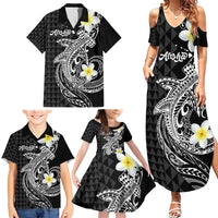 Aloha Hammerhead Shark Family Matching Summer Maxi Dress and Hawaiian Shirt Black Hawaiian Kakau Tribal Tattoo LT9 - Polynesian Pride